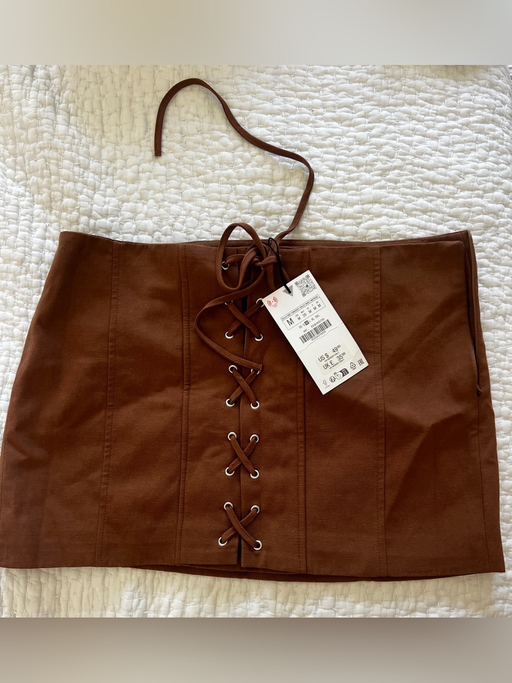 Zara Chocolate Brown Lace-Up Mini Skirt